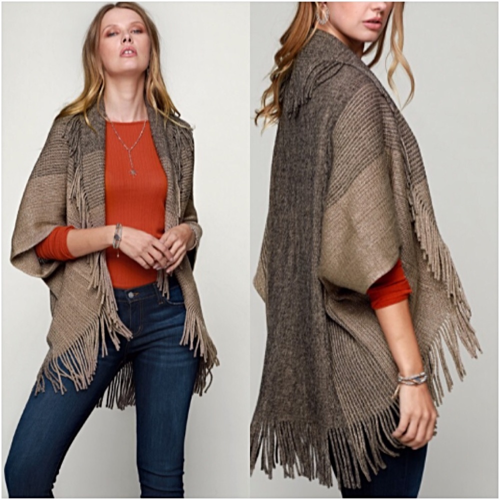 📍FLASHSALE Red Boho Fringe Sweater Cardi Wrap O/S - Picture 5 of 6